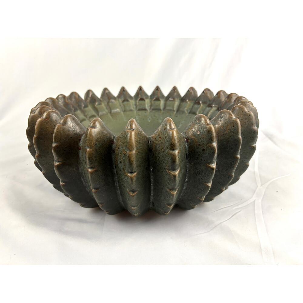 VTG Scalloped‎ Unique Decorative Bowl -Textured Ridge Studio A Portugal Cactus